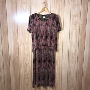 Connected Vintage Multicolor Scoop Neck Short Sleeve Midi Dress Set 4 Petie